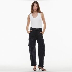 NWT Denim Forum Millie 90s Women's Black Cargo Jeans Size 26